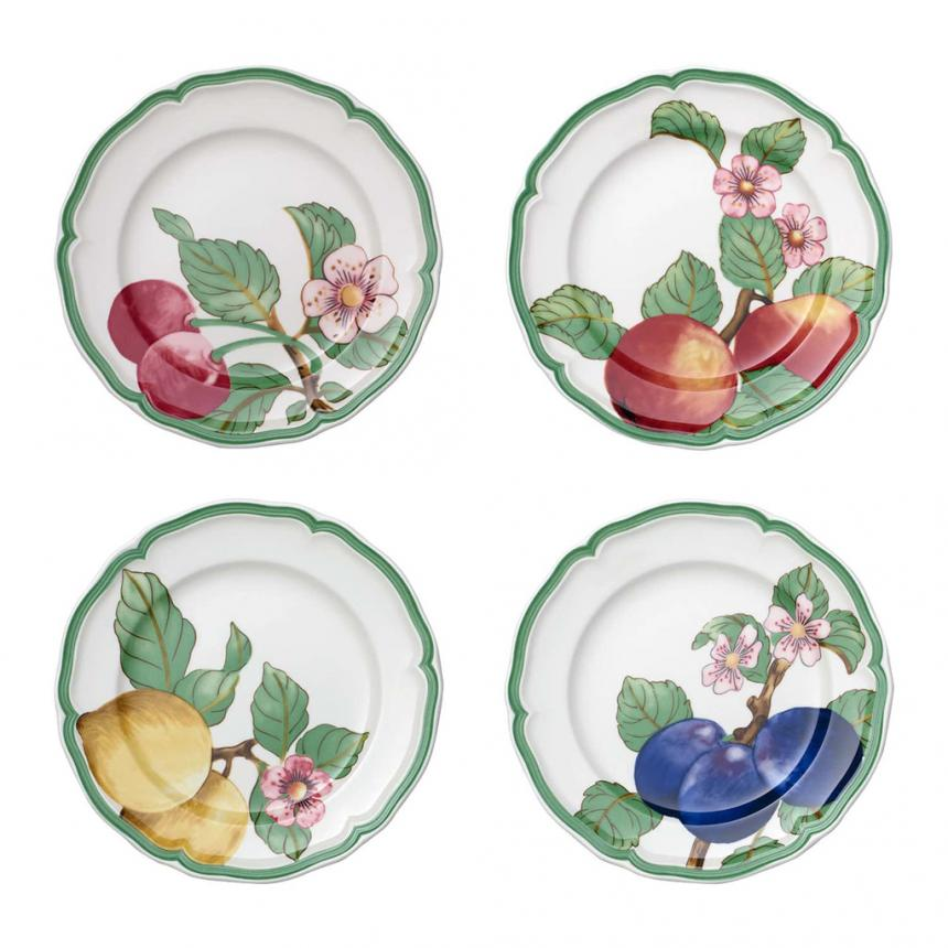 French Garden Modern Fruits dessert plate set of 4
